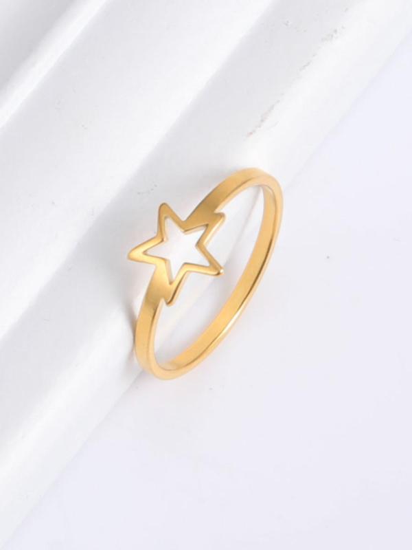 Y2k Style Star Hollow Out Design Stainless Steel Ring, Holiday Birthday Gifts for Women and Girls, Trendy Versatile Party Jewelry Accessories