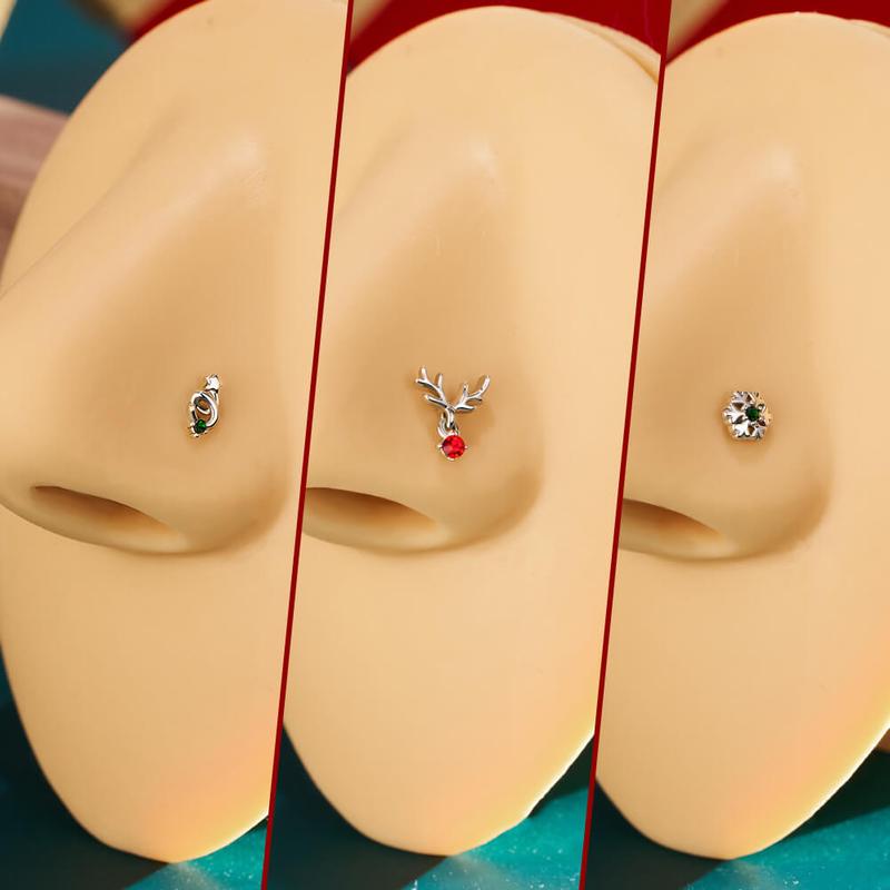 Oufer 3PCS 20G Merry Christmas Nose Studs Collection Sets Christmas Gift New Year Gift