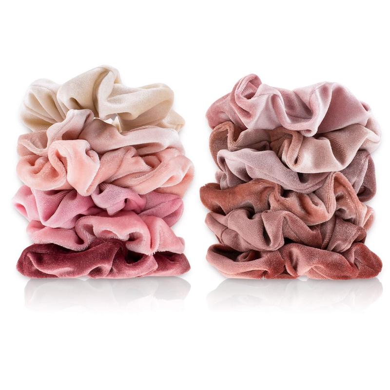 Delicate 12Pcs Blush Theme Velvet Scrunchies Set for Women: Pink Bobbles, Soft & Classic Thick Elastic Hair Bands, Perfect Lovers' Gifts