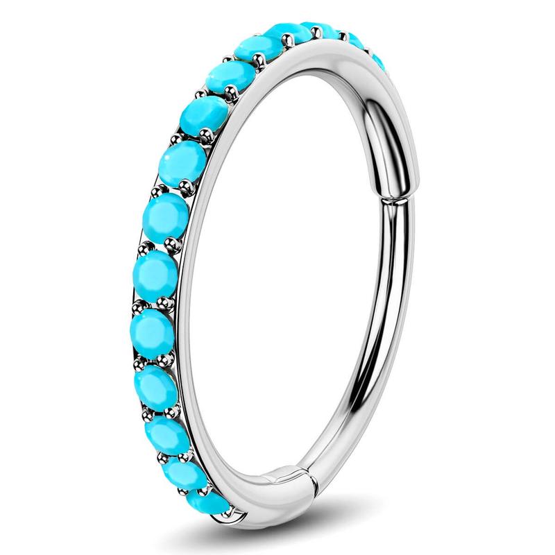 Oufer 20G Turquoise-Hinged Segment Nostril Nose Piercing Ring 316L Stainless Steel Inner Diameter 6mm 8mm