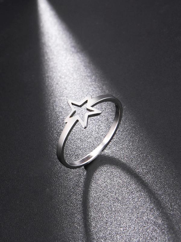 Y2k Style Star Hollow Out Design Stainless Steel Ring, Holiday Birthday Gifts for Women and Girls, Trendy Versatile Party Jewelry Accessories