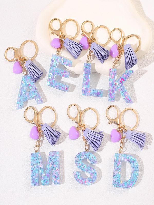 Letter Design Tassel Decor Keychain, Cute Keychain for Car Key, Bag Charm for Women & Girls, Fashion Accessories for Daily Use