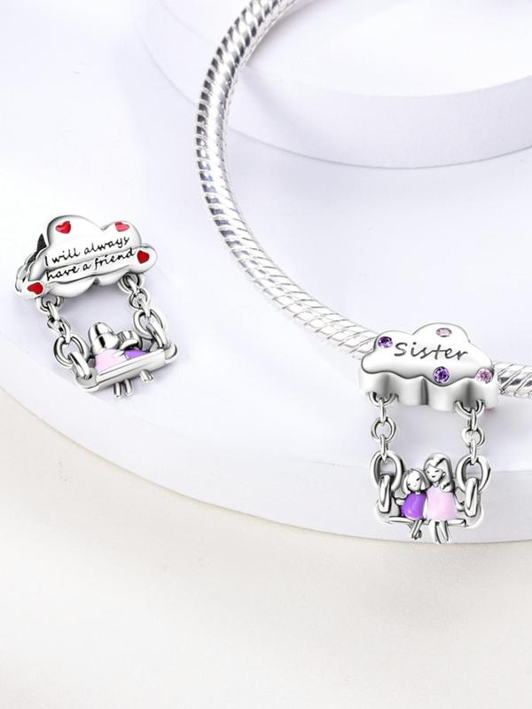 2024 New Style Rhinestone Decorated Sister Charm, Cute Swing Charm for Bracelet & Necklace, Fashion Accessories for Women & Girl for Holiday Gift