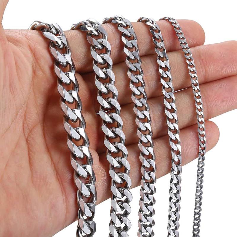 Hermah 3 5 7 9 11mm Stainless Steel Curb Cuban Chain Necklace For Men Male Silver Color Link Chain 18inch-30inch