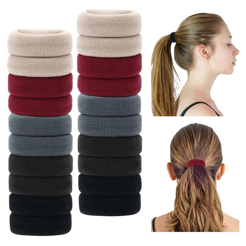 20 Pack Colorful Black Terry Cloth Knit Stretchy Wide Thick Hair Ties Scrunchies Elastics Hairbands Ties Ring Hair Rubber Bands Ponytail Holder Hair Accessories for Women Girl