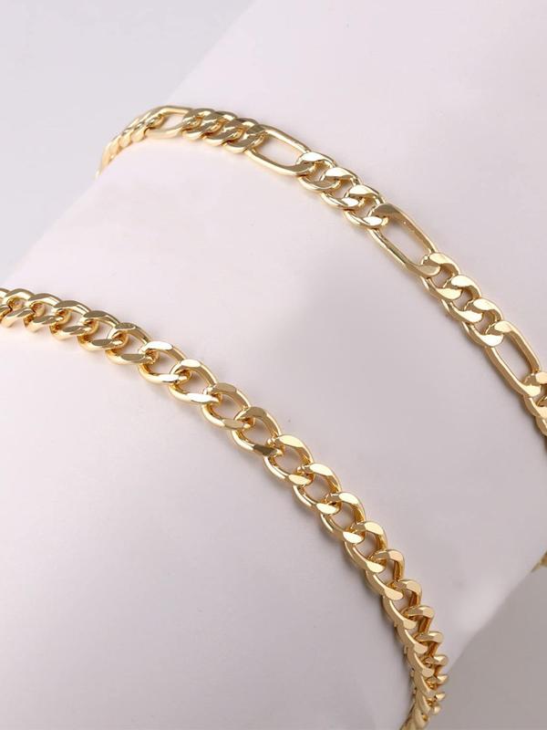 Women's Simple Plain Stainless Steel Chain Anklet (2pcs), Fashionable Body Jewelry for Party, Daily Clothing Decor, Trendy All-match & Exquisite Jewelry for Birthday Gift