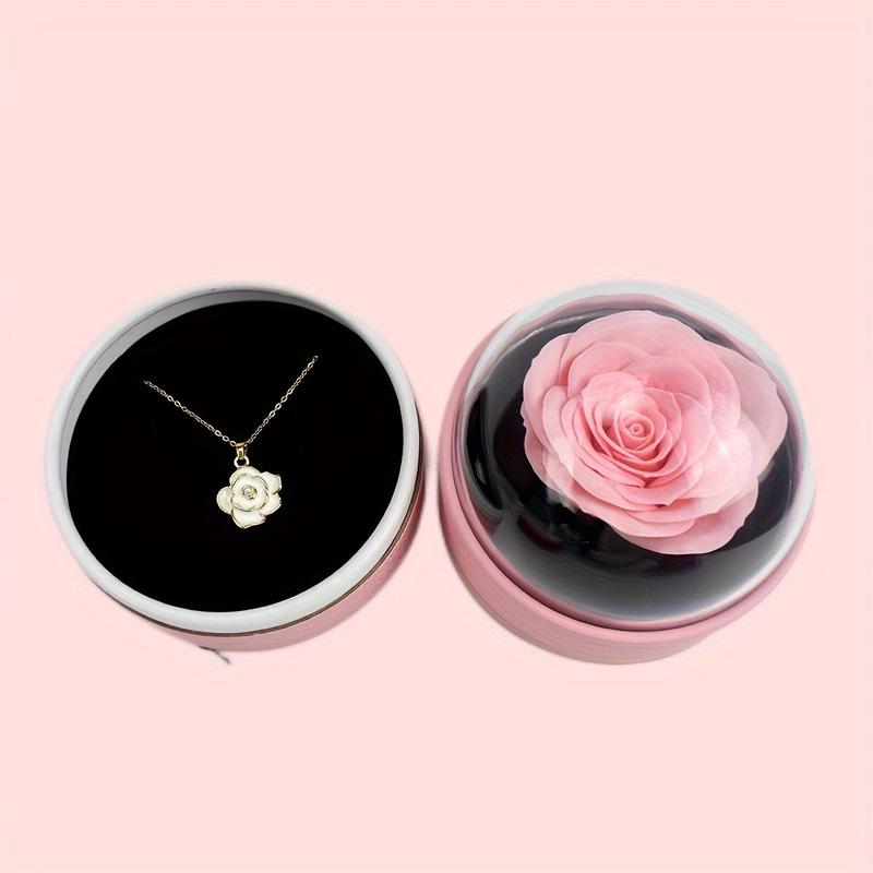 Rose Flower Decor Jewelry Gift Box, 1 Set Including Necklace & Gift Box & Gift Bag & Greeting Card, Birthday Gift for Mom, Girlfriend, Wife, Teacher