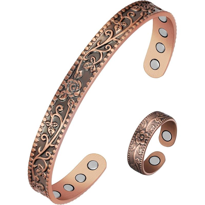 Jecanori Copper Bracelet & Ring for Women, Magnetic Bracelets and Ring, Pure Copper Jewelry Gift