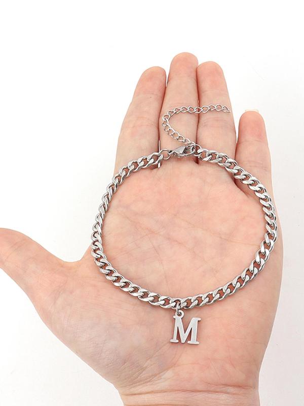 Letter Charm Decor Cuban Chain Bracelet, Fall Simple Stainless Steel Jewelry for Men, Trendy Versatile Accessories