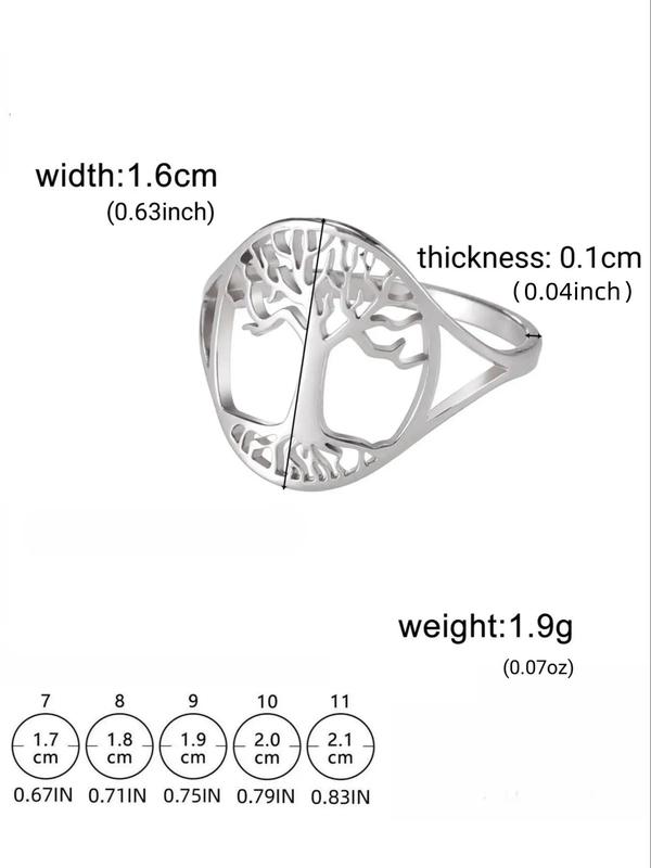 Hollow Out Tree Of Life Design Stainless Steel Ring, New Couple Rings, Fashion Jewelry for Party, Daily Clothing Decor, Trendy All-match & Exquisite Jewelry for Birthday Gift