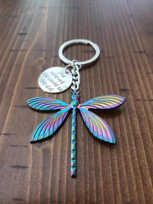 Fashion Colorful Dragonfly Pendant Keychain, Creative Letter Design Keychain for Men & Women, Fashion Keychain for Daily Bag Decor, Trendy All-match & Exquisite Keychain for Birthday Gift