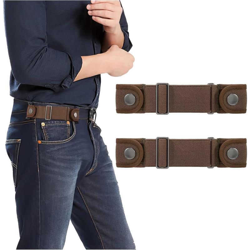 2 Pack No Buckle Belts for Men Women Side Belt Elastic Stretch Adjustable Invisible Belt Fits 1.5 Inch Belt Loops