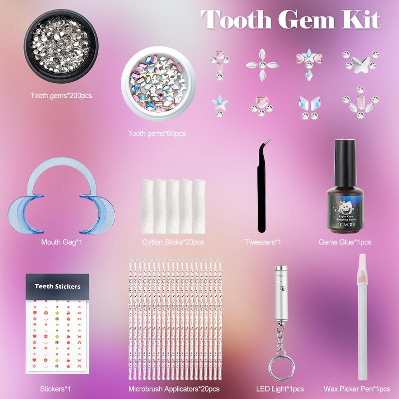 Novani Tooth Gem Kit – 260 crystals, easy to install and remove, perfect for parties, birthdays, and gifts, professional tooth gem kit.