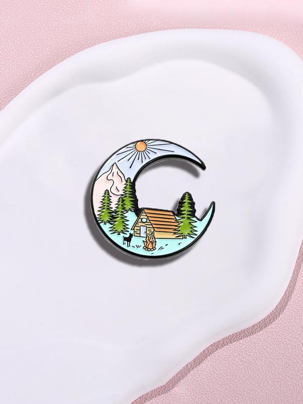 Cartoon Pattern Moon Shaped Brooch, Creative Design Alloy Brooch, Cute Brooch for Daily Clothing Decor, Trendy All-match & Exquisite Brooch for Birthday Gift