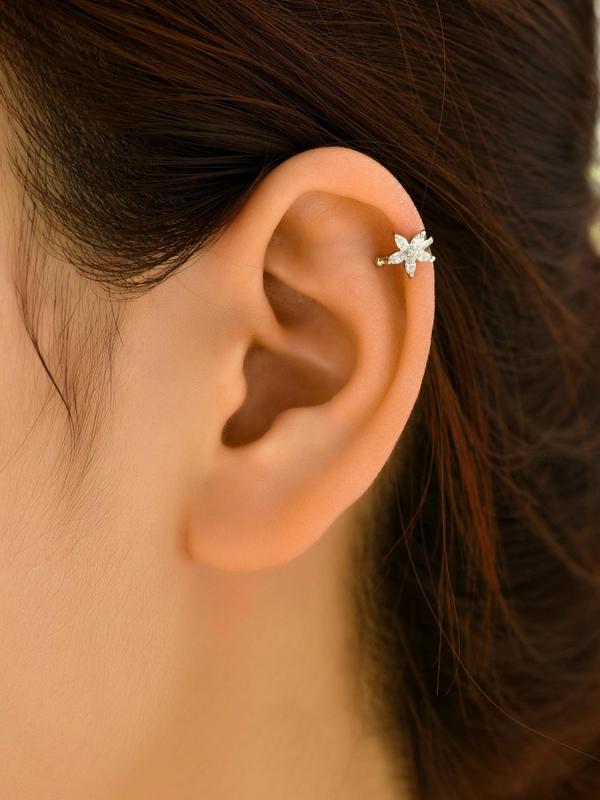 Women's Elegant Rhinestone Decorated Flower Shaped Ear Cuff,  Exquisite Trendy Ear Cuff, Fashionable Earrings for Party Decoration