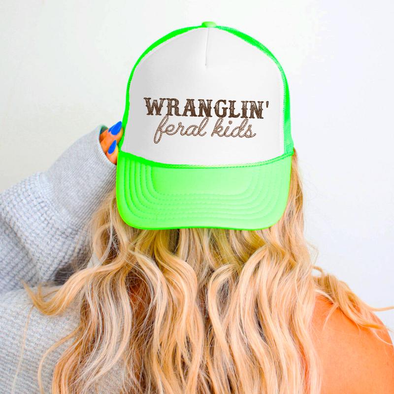 Wranglin' Feral Kids Trucker Hat for Women and Men - Funny Adjustable Cap for Mom - Western Style Snapback for Dad - Gift for Teacher