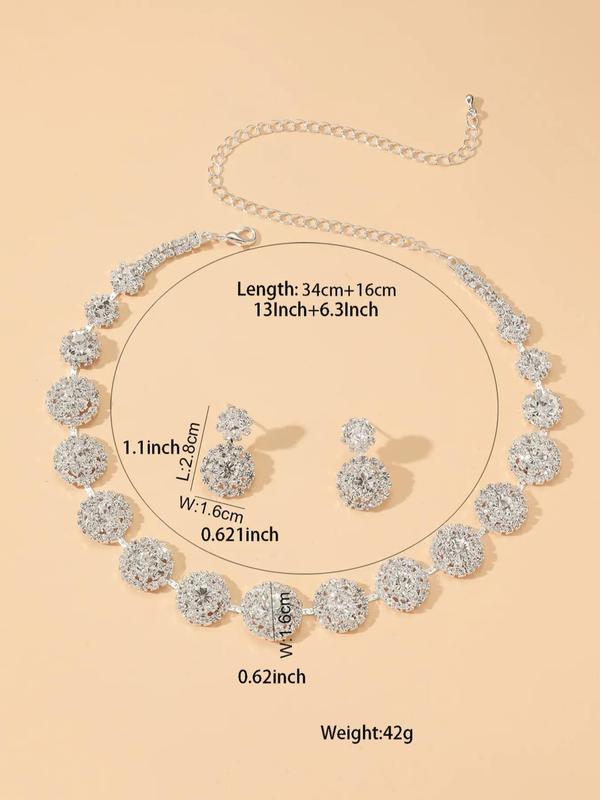 Women's Elegant Fashion Rhinestone Decor Jewelry Set, 3pcs Including Necklace & Earrings, Wedding Engagement Bridesmaid Costume Jewelry Set