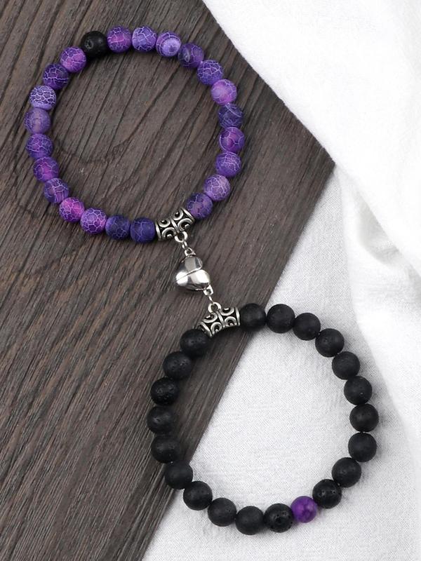 Couple Magnetic Heart Beaded Bracelet, Stone Beaded Bracelet for Women & Men, Trendy All-match & Exquisite Jewelry for Birthday Gift