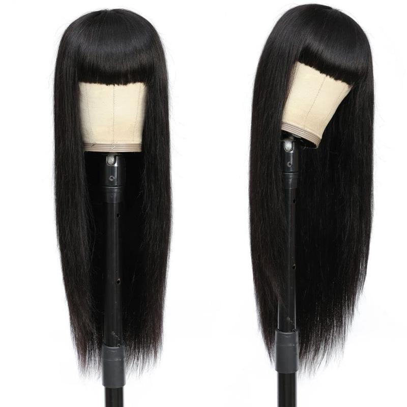 26 Inch Straight Human Hair Wigs With Bangs For Women Human Hair Full Machine Made Wig Glueless Wear And Go Wig Easy To Install No Lace Wig