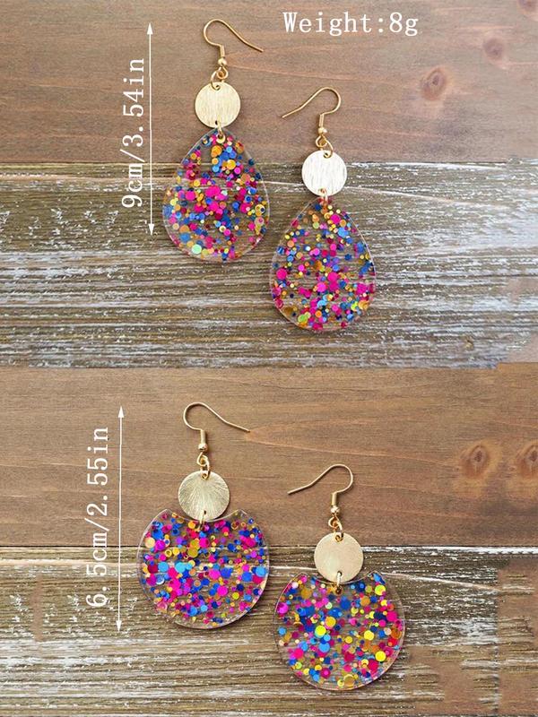 Water Drop & Round Shaped Confetti Decor Dangle Earrings, Fashionable Jewelry for Women & Girls, Trendy All-match & Exquisite Jewelry for Birthday Gift