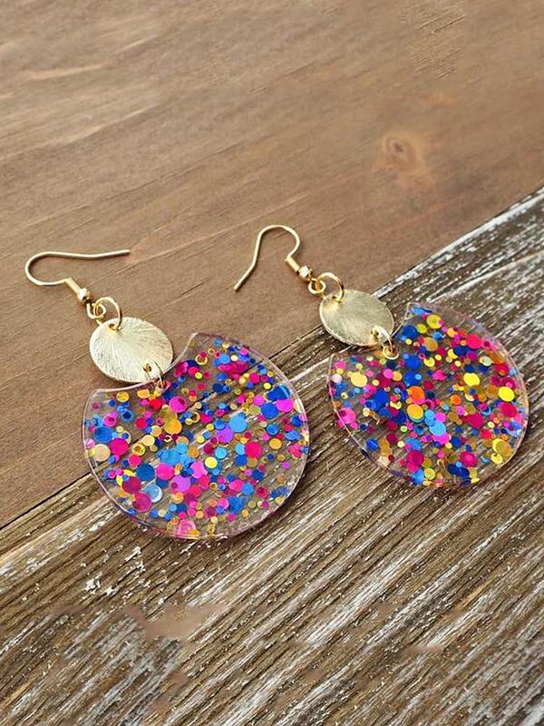 Water Drop & Round Shaped Confetti Decor Dangle Earrings, Fashionable Jewelry for Women & Girls, Trendy All-match & Exquisite Jewelry for Birthday Gift