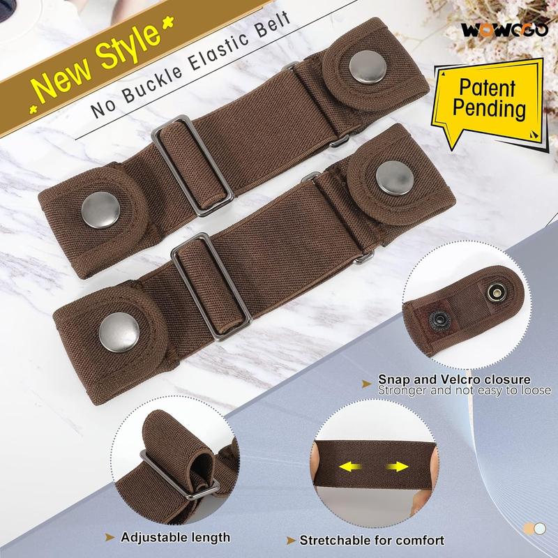 2 Pack No Buckle Belts for Men Women Side Belt Elastic Stretch Adjustable Invisible Belt Fits 1.5 Inch Belt Loops