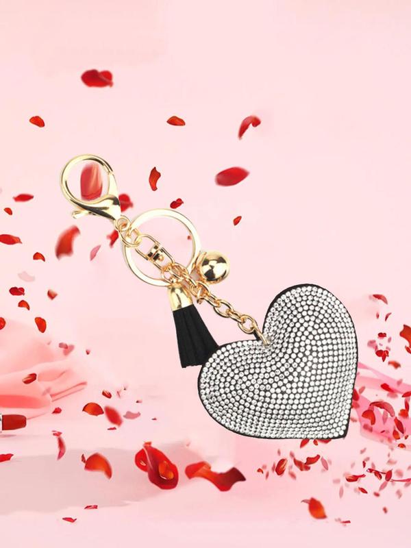 Fashionable Pu Leather Heart Shaped Keychain, Tassel Decorated Alloy Bag Charm for Women & Girls, All-match Fashion Accessories for Daily Wear