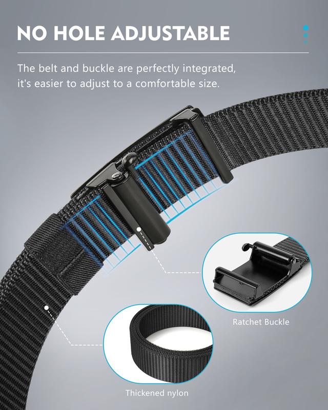 Fariwin 093 Black Men's Ratchet Web Belt,micro-adjustment 1.25 inch Nylon Automatic Buckle Belt,No Holes Invisible Belt [men belt, belt for men, ratchet belt for men, golf belt for men, casual belt,web belts for men] big discount tiktok shop