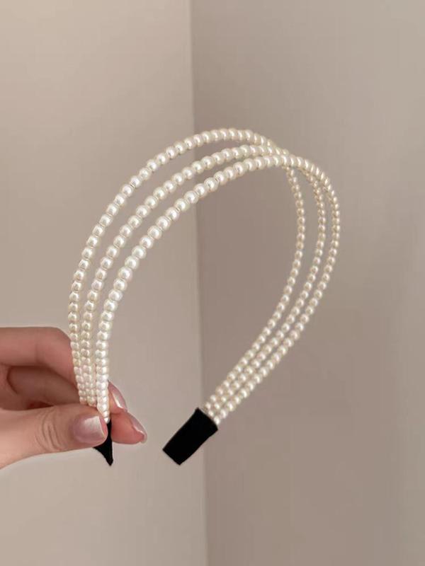 Elegant Faux Pearl Decorated Hair Hoop,  High-end Hair Accessories for Women, Retro Hair Band for Daily Use Party