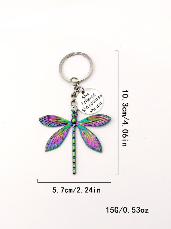 Fashion Colorful Dragonfly Pendant Keychain, Creative Letter Design Keychain for Men & Women, Fashion Keychain for Daily Bag Decor, Trendy All-match & Exquisite Keychain for Birthday Gift