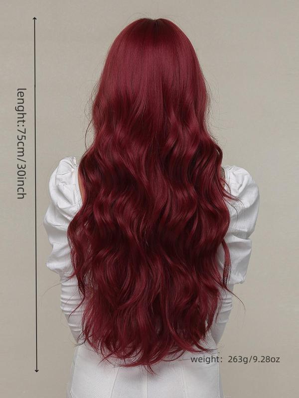 30 Inch Long Curly Wine Red Wigs for Women, Gorgeous Fluffy Wigs with Bangs, Synthetic Full Machine Wigs for Daily or Cosplay Use