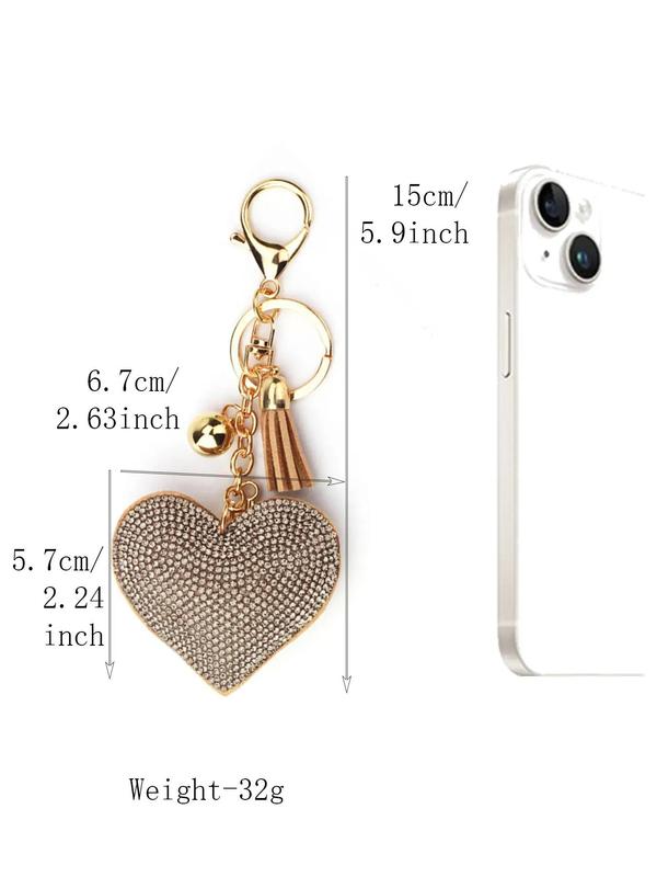 Fashionable Pu Leather Heart Shaped Keychain, Tassel Decorated Alloy Bag Charm for Women & Girls, All-match Fashion Accessories for Daily Wear