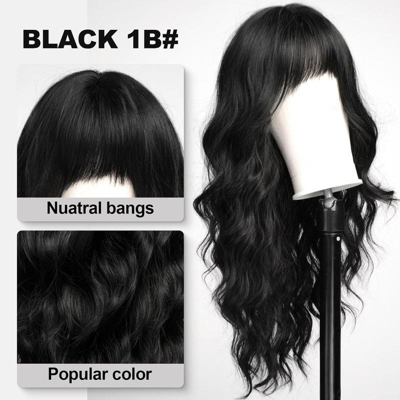 30 inch Black Wigs with Bangs,Black Long Wavy Wig for Women,Black Long Curly Synthetic Hair Wig for Party Daily Use