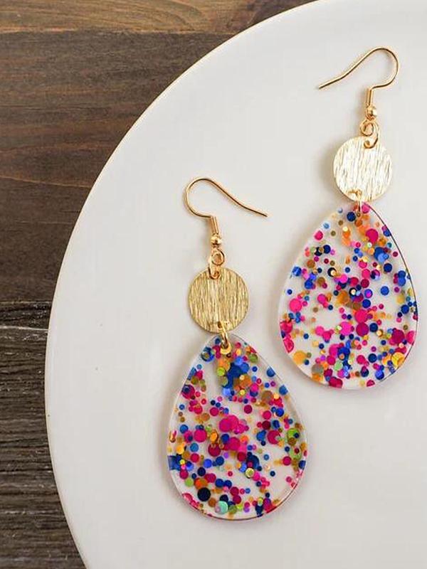 Water Drop & Round Shaped Confetti Decor Dangle Earrings, Fashionable Jewelry for Women & Girls, Trendy All-match & Exquisite Jewelry for Birthday Gift