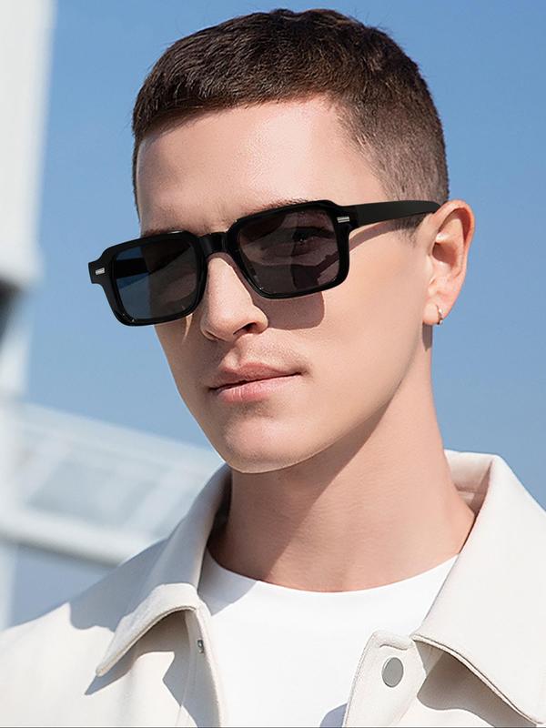 Men's Casual Trendy Square Sunglasses, Vintage Tinted Lens Sunglasses for Everyday Use, Fashion Accessories for Outdoor Activities