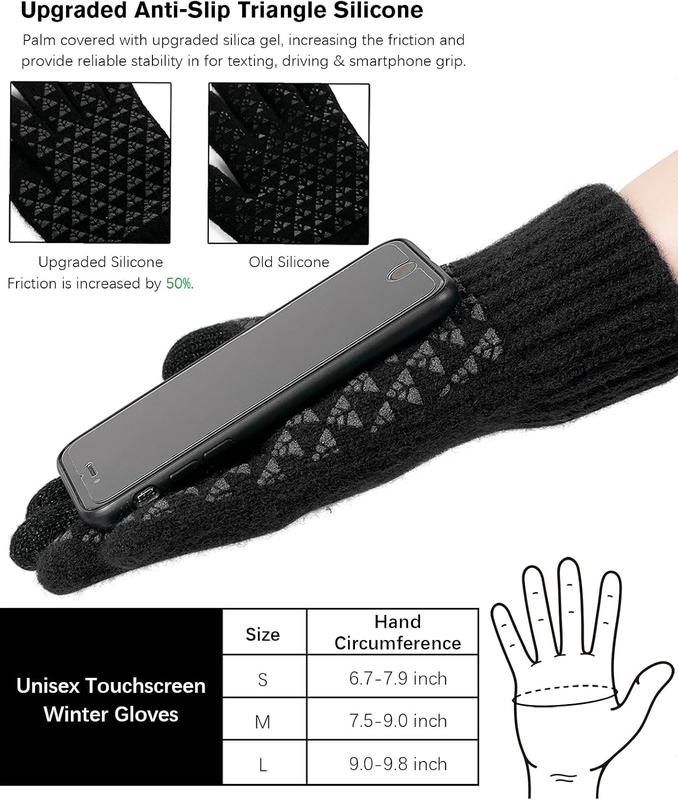 Winter Knit Gloves Warm Full Fingers Men Women with Upgraded Touch Screen - Anti-Slip Glove Fleece Lined