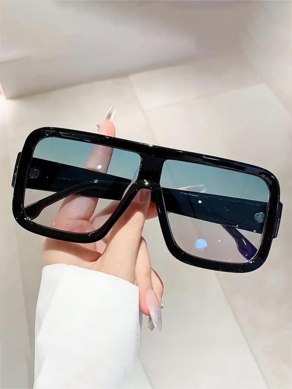 Unisex Simple Style Plain Color Sunglasses, Trendy Casual Large Square Frame Sunglasses for Everyday Use, Fashion Accessories for Outdoor Activities