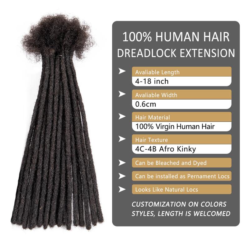 DAIXI 0.6cm Dreadlocks Extension Human Hair #1B Natural Black Traditional Locs Extension 4-18inch Length Crochet Braid Handmade Dreads Hip-Hop Styles