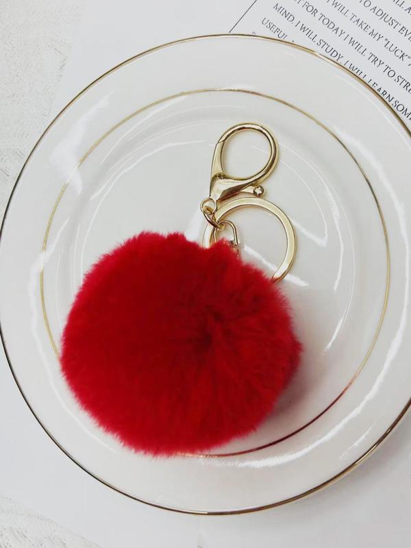 Cute Fashion Soft Plush Keychain, Solid Color Fluffy Round Ball Decorative Keychain for Women and Girls, Casual Accessories for Bags, Cars, Clothes Pendants