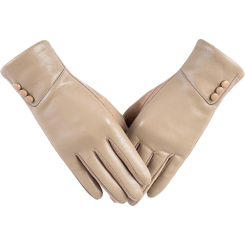 Winter Fashion Leather Gloves for Women, Touch Screen  Lined Outdoor Windproof Warm Suede Driving Dress Gloves