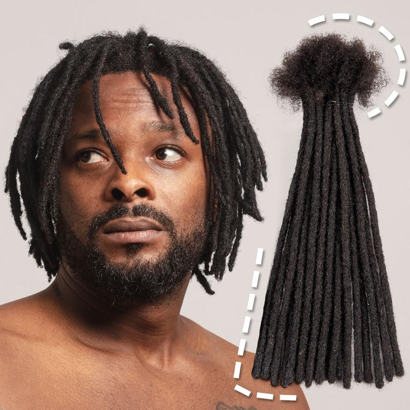 DAIXI 0.6cm Dreadlocks Extension Human Hair #1B Natural Black Traditional Locs Extension 4-18inch Length Crochet Braid Handmade Dreads Hip-Hop Styles