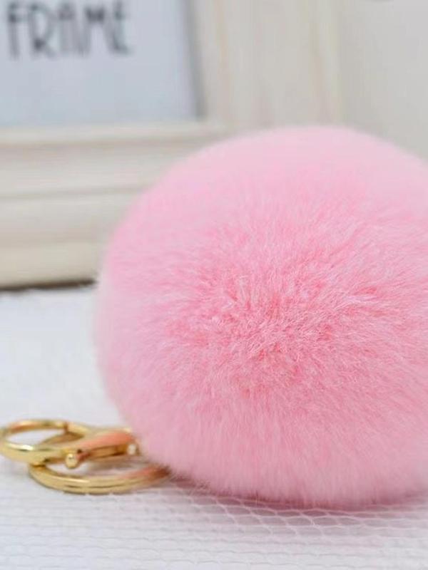 Cute Fashion Soft Plush Keychain, Solid Color Fluffy Round Ball Decorative Keychain for Women and Girls, Casual Accessories for Bags, Cars, Clothes Pendants