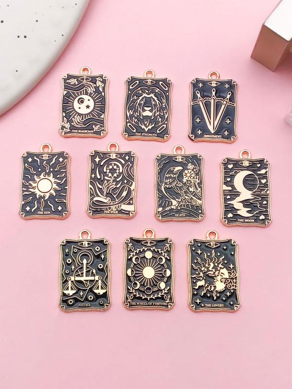 Vintage Square Tarot Card Design Pendant, Moon & Sun & Star Design Pendant, Diy Jewelry Making Accessories for Bracelet & Necklace,   Fashion Accessories for Women & Girls for Holiday Engagement Gift