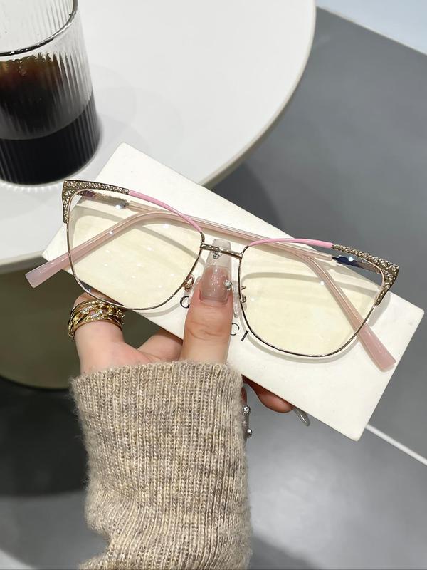 Unisex Vintage Cat Eye Frame Eyeglasses, Trendy Casual Rhinestone Decor Eyeglasses for Everyday Use, Fashion Accessories for Outdoor Activities