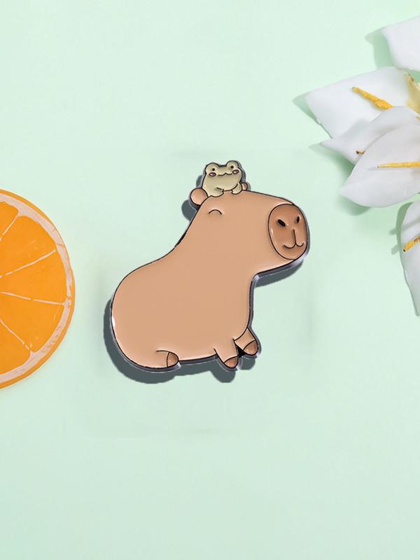 Cute Cartoon Capybara & Frog Pattern Design Brooch, Novelty Trendy Clothes Brooch, Chic All-match Clothes Accessories for Daily & Party Decor