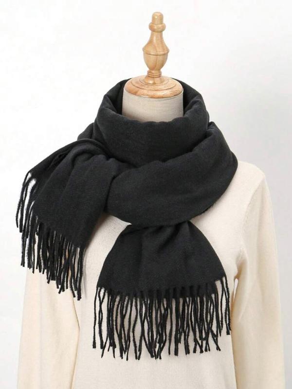 Women's Solid Color Tassel Decor Scarf, 2024 New Style Elegant Soft Warm Thick Shawl for Fall & Winter, Fashion Accessories for Daily Wear for Outfit Matching