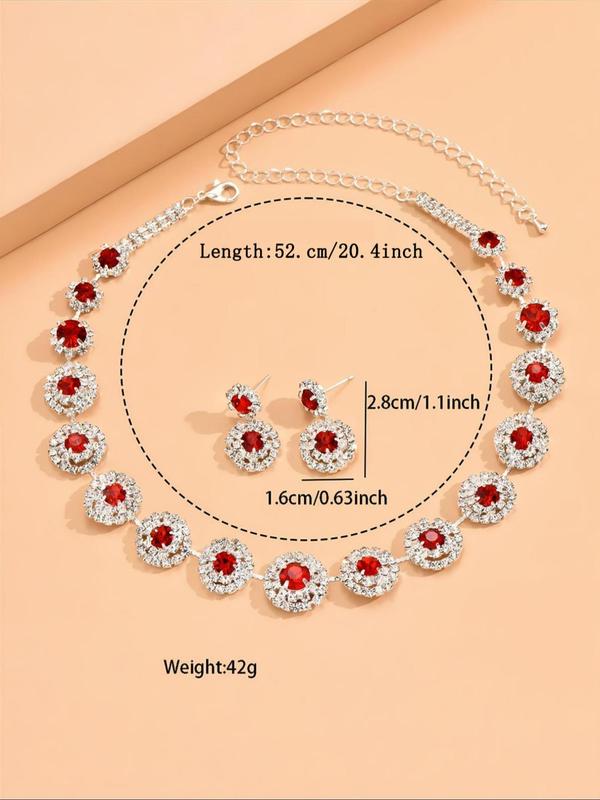 Women's Elegant Fashion Rhinestone Decor Jewelry Set, 3pcs Including Necklace & Earrings, Wedding Engagement Bridesmaid Costume Jewelry Set