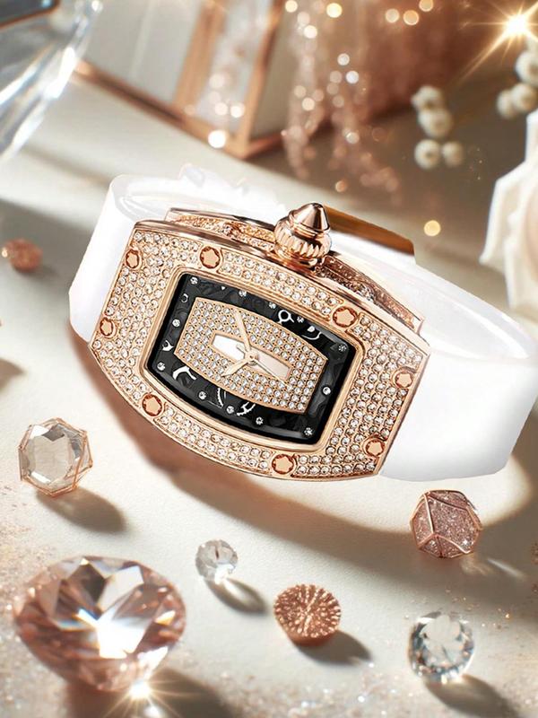 Women's Elegant Rhinestone Decorated Quartz Watch, Exquisite Trendy Wristwatch, Fashionable Watch for Women As Gift with Box