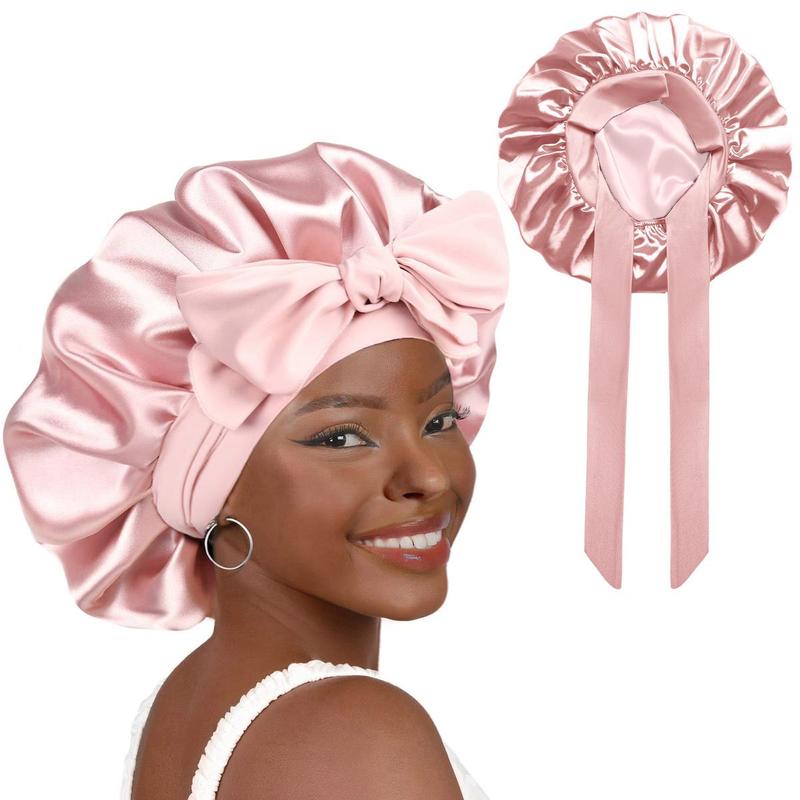 Outside Silk Bonnet for Sleeping  Double Layer Satin Adjustable Straps Lined HairBonnet with Tie Band Bonnets for Women NaturalCurly Hair Outside Silk