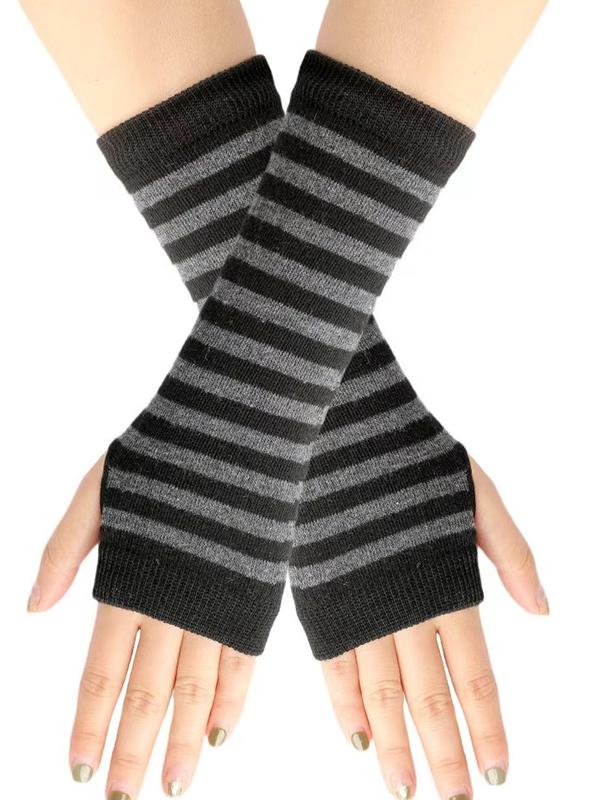 Women's Colorblock Striped Print Open Finger Gloves, Casual Preppy Style Warm Cosplay Gloves for Fall & Winter, Fashion Accessories for Women & Girls